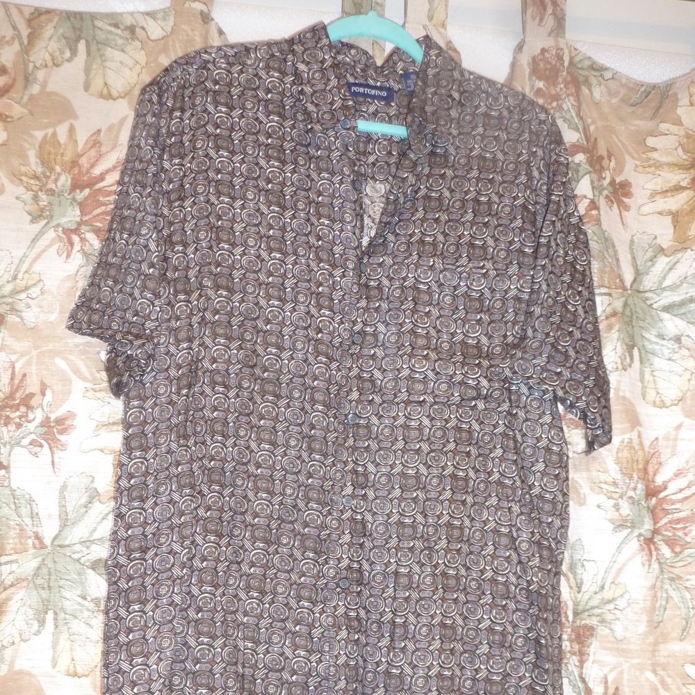 Portofino 100% Rayon  Men's Short Sleeve  Button Up Shirt Sz M
